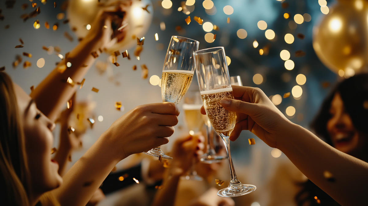 lebhafte Silvesterparty mit Sekt und Konfetti
